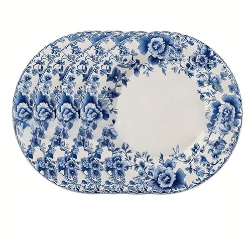 Hopomoon Platzsets Vintage Blau Blumen 38 x 38 cm 4er Set für Esstisch | Tischmatten ohne Leder mit blau-weißem Porzellan-Design von Hopomoon