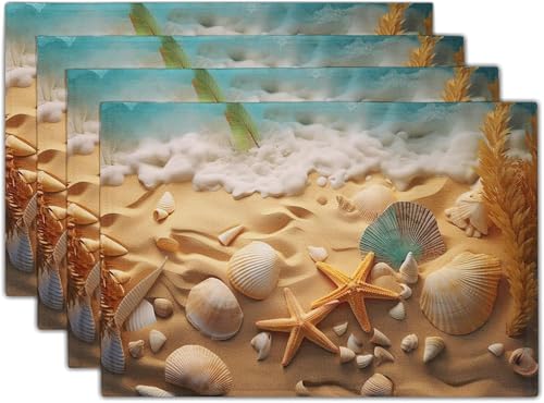 Hopomoon Summer Coastal Tischsets für Küchentisch, 45 x 30 cm, Muschel- und Seestern-Druck, Nicht-Leder-Essmatten, 4er-Set Hopomoon Summer Coastal Tischsets für Küchentisch, 45 x 30 cm, Muschel- und Seestern-Druck, Nicht-Leder-Essmatten, 4er-Set von Hopomoon