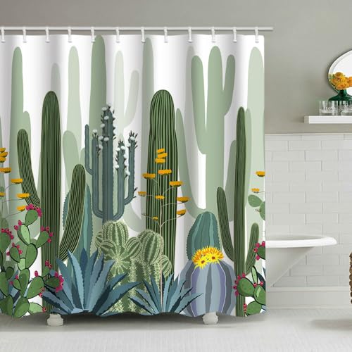 Hopomoon Tropische Pflanze Duschvorhang mit Blumen, Kaktus und Grünpflanzen Wasserdicht Duschvorhang für Badezimmer 180x180cm von Hopomoon