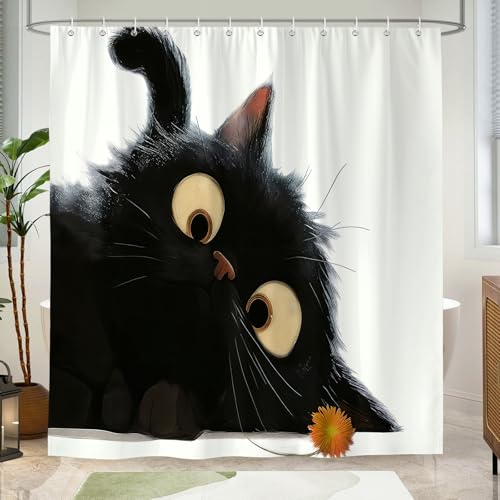 Hopomoon Kreativer Duschvorhang mit Katzenmotiv Lustige Schwarze Katze mit großen Augen Lustiger Badezimmervorhang Mit Haken 180x180 cm mit 12 Haken Hopomoon Kreativer Duschvorhang mit Katzenmotiv Lustige Schwarze Katze mit großen Augen Lustiger Badezimmervorhang Mit Haken 180x180 cm mit 12 Haken von Hopomoon