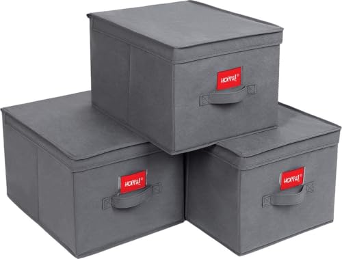 Hoppa! | Faltbox mit Deckel | 3-teilig | Faltbare Aufbewahrungsbox | 40 x 30 x 25 cm | Grau von Hoppa!