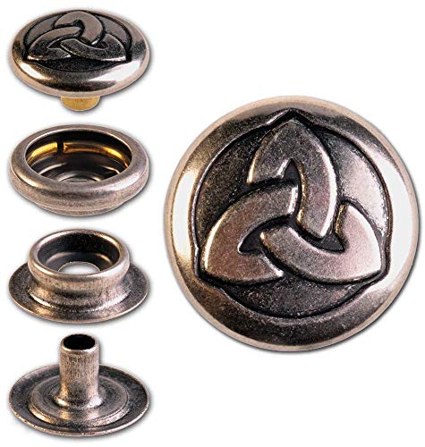 Hoppe & Masztalerz 10 Ringfeder-Druckknöpfe “F3” Keltische Trinity 14mm aus Messing (nickelfrei), Finish: Silber-antik, Verschlusskraft: leicht von Hoppe & Masztalerz