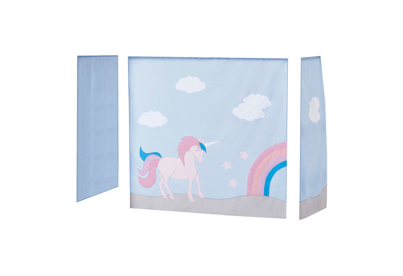 Bettvorhang Unicorn hellblau-rosa inkl. Befestigung 100% Baumwolle, Hoppekids von Hoppekids