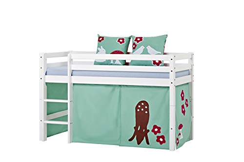 Hoppekids Basic Halbhohesbett Forest mit Matratze, Bezug und Vorhang, Kiefer massiv, Weiß, 168 x 105 x 81 cm von Hoppekids