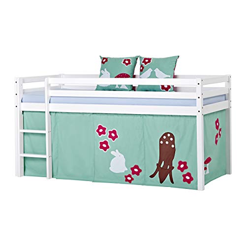 Hoppekids Basic Halbhohesbett Forest mit Matratze, Bezug und Vorhang, Kiefer massiv, Weiß, 208 x 105 x 101 cm von Hoppekids