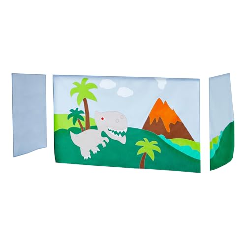 Hoppekids Dino-Abenteuer Handgefertigter Halbhochbettvorhang (70x160cm) inkl. Draht-Set und Haken für Kinderzimmer von Hoppekids