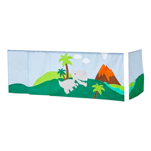 Hoppekids Dino-Abenteuer Handgefertigter Halbhochbettvorhang (90x200cm) inkl. Draht-Set und Haken für Kinderzimmer von Hoppekids