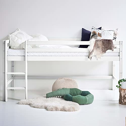 Hoppekids ECO Dream Halbhochbett - FSC-zertifiziertes Kiefernholz, TÜV-Zertifiziert, Label Nordic Swan, 70x190 cm, Weiß - Perfekt für kleine Schlafzimmer und Kinder im Wachstum, konvertierbar von Hoppekids