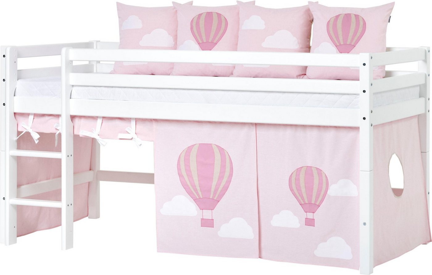 Hoppekids Hochbett «Ballon» mit Matratze & Vorhang, umbaubar, 4Stile von Hoppekids