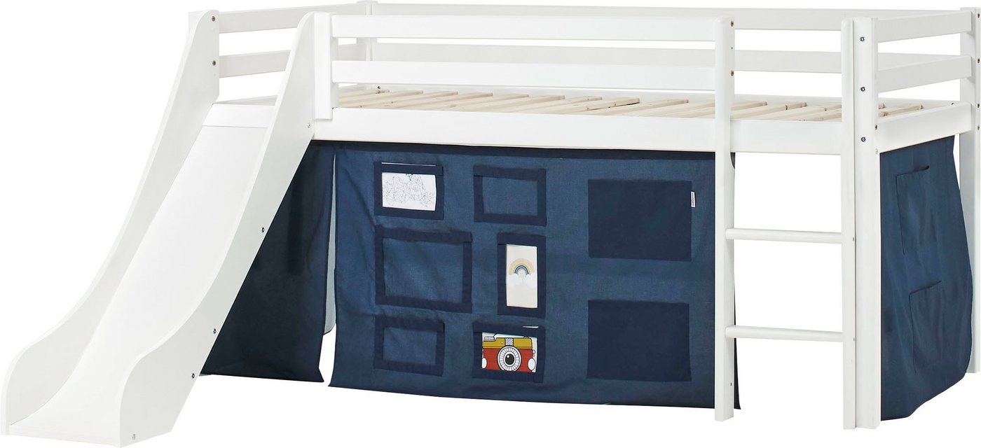 Hoppekids Hochbett «Creator Orion Blue» Rutsche & Vorhang Blau und viel Auswahl von Hoppekids