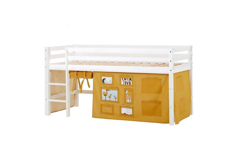 Hoppekids Hochbett ECO Dream, Kinderbett, Spielbett, Halbhohes Bett aus Massivholz inkl. Vorhang-Set Creator, Bettgröße & Matratze wählbar von Hoppekids