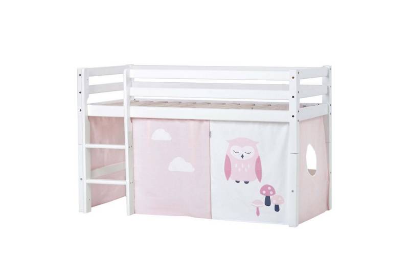 Hoppekids Hochbett ECO Dream, Kinderbett, Spielbett, Halbhohes Bett aus Massivholz inkl. Vorhang-Set Eule Rosa Rot, Bettgröße & Matratze wählbar von Hoppekids