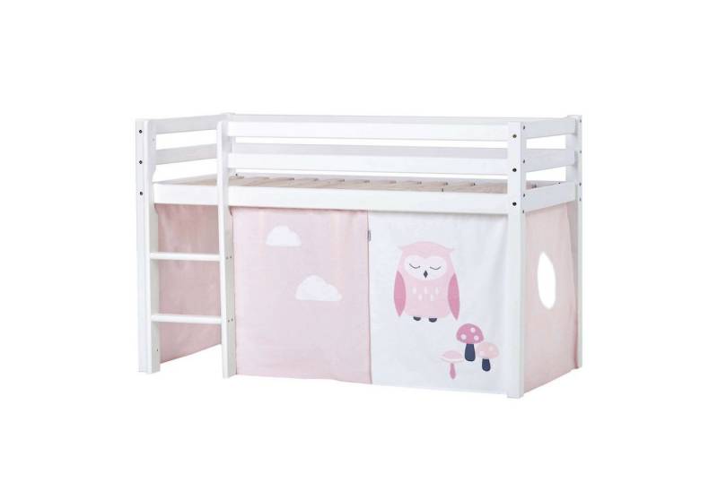 Hoppekids Hochbett ECO Dream, Kinderbett, Spielbett, Halbhohes Bett aus Massivholz inkl. Vorhang-Set Eule Rosa Rot, Bettgröße & Matratze wählbar von Hoppekids