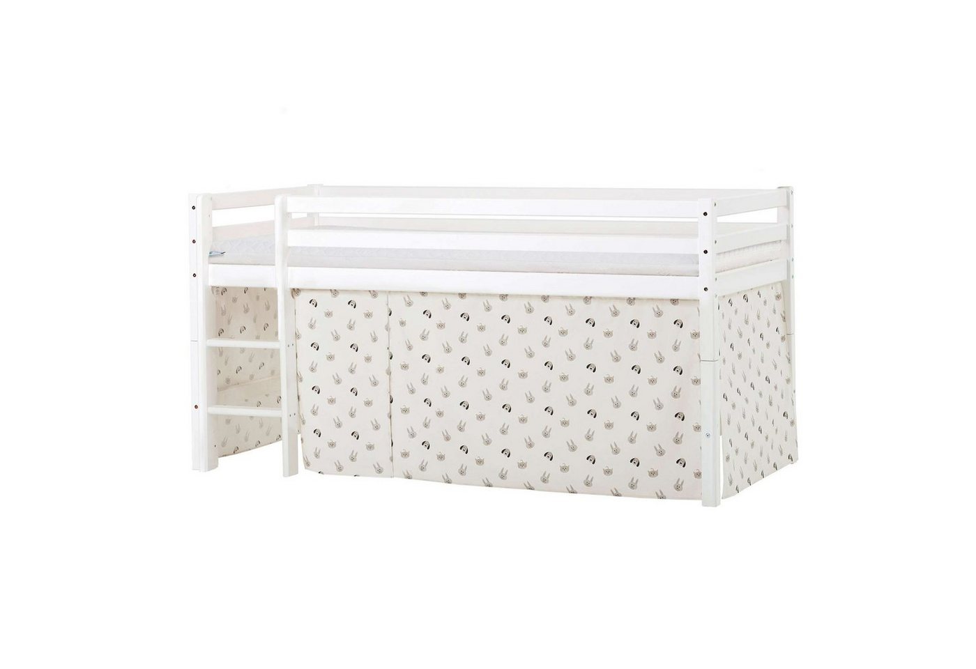 Hoppekids Hochbett ECO Dream, Kinderbett, Spielbett, Halbhohes Bett aus Massivholz inkl. Vorhang-Set Creator, Bettgröße & Matratze wählbar von Hoppekids