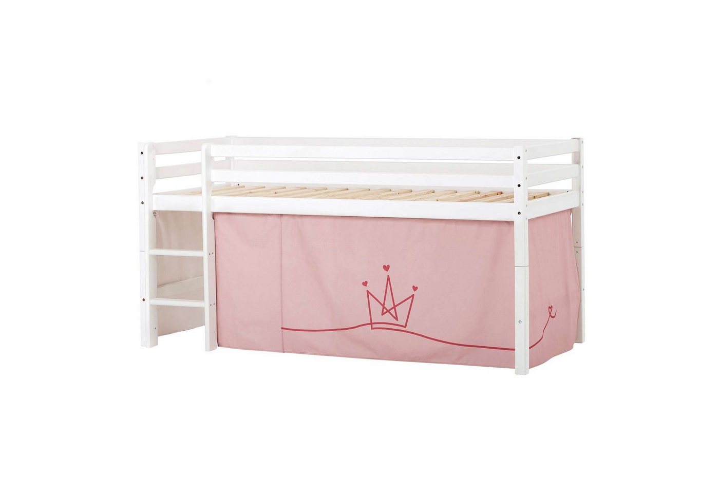 Hoppekids Hochbett ECO Dream, Kinderbett, Spielbett, Halbhohes Bett aus Massivholz inkl. Vorhang-Set Prinzessin Rosa, Bettgröße & Matratze wählbar von Hoppekids