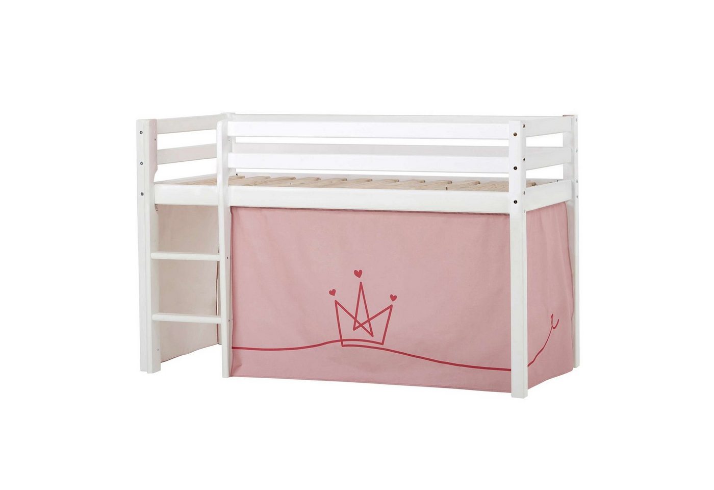 Hoppekids Hochbett ECO Dream, Kinderbett, Spielbett, Halbhohes Bett aus Massivholz inkl. Vorhang-Set Prinzessin Rosa, Bettgröße & Matratze wählbar von Hoppekids