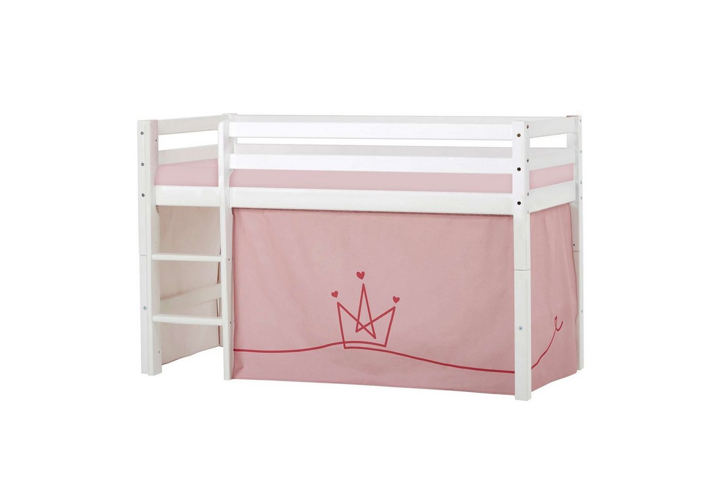 Hoppekids Hochbett ECO Dream, Kinderbett, Spielbett, Halbhohes Bett aus Massivholz inkl. Vorhang-Set Prinzessin Rosa, Bettgröße & Matratze wählbar von Hoppekids