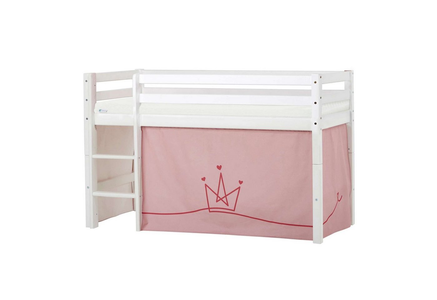 Hoppekids Hochbett ECO Dream, Kinderbett, Spielbett, Halbhohes Bett aus Massivholz inkl. Vorhang-Set Prinzessin Rosa, Bettgröße & Matratze wählbar von Hoppekids