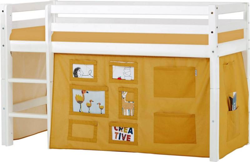 Hoppekids Hochbett ECO Dream, Kinderbett, Spielbett, Halbhohes Bett aus Massivholz inkl. Vorhang-Set Creator, Bettgröße & Matratze wählbar von Hoppekids