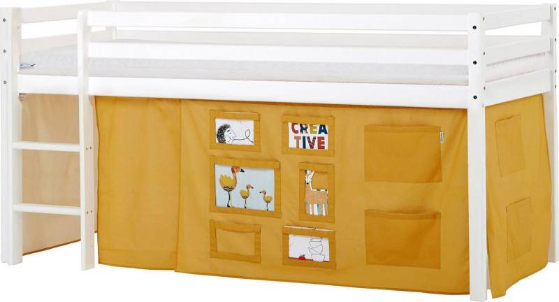 Hoppekids Hochbett ECO Dream, Kinderbett, Spielbett, Halbhohes Bett aus Massivholz inkl. Vorhang-Set Creator, Bettgröße & Matratze wählbar von Hoppekids