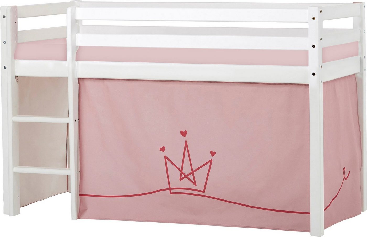 Hoppekids Hochbett ECO Dream, Kinderbett, Spielbett, Halbhohes Bett aus Massivholz inkl. Vorhang-Set Prinzessin Rosa, Bettgröße & Matratze wählbar von Hoppekids