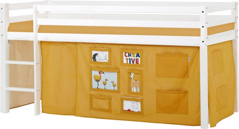 Hoppekids Hochbett ECO Dream, Kinderbett, Spielbett, Halbhohes Bett aus Massivholz inkl. Vorhang-Set Creator, Bettgröße & Matratze wählbar von Hoppekids