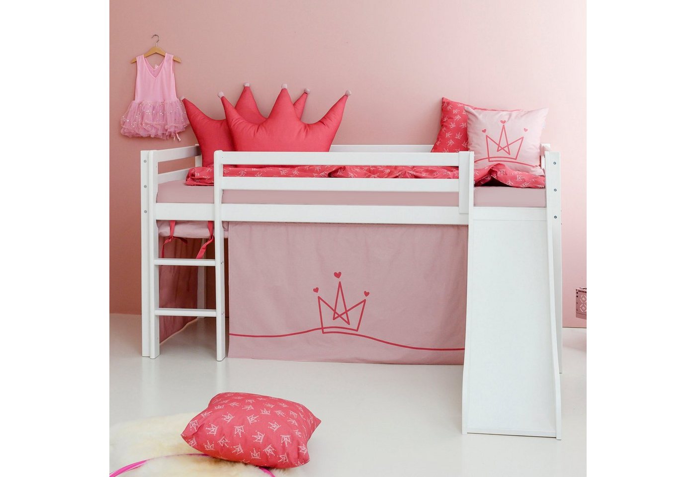 Hoppekids Hochbett «Princess» Rutsche & Vorhang Rosa und viel Auswahl von Hoppekids