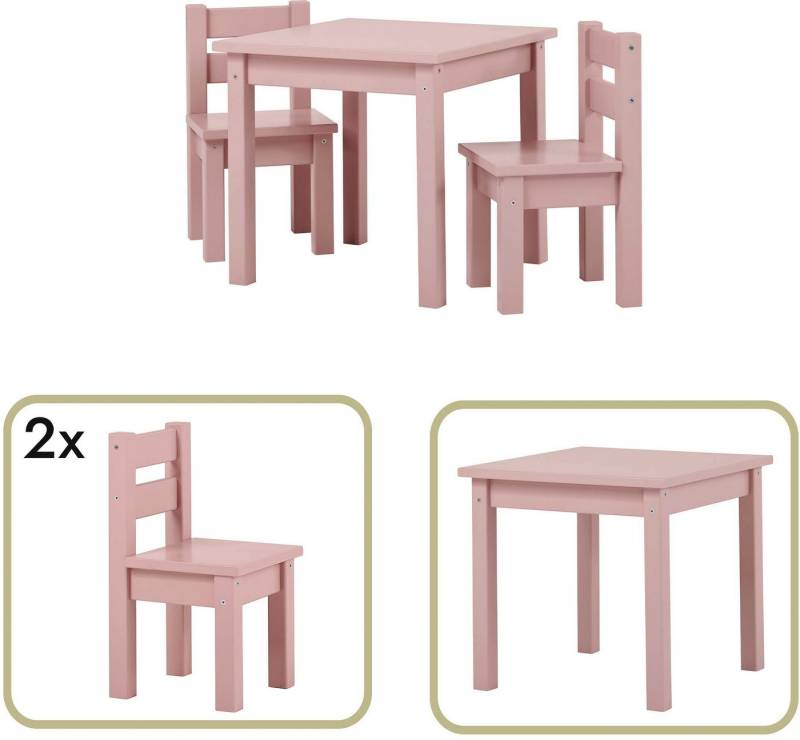 Hoppekids Kindersitzgruppe MADS Kindersitzgruppe, (Set, 3-tlg., 1 Tisch, 2 Stühle), in vielen Farben, mit zwei Stühlen von Hoppekids
