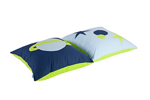 Hoppekids Space Kissenset mit zwei Kissen, 100% Baumwolle ökotex Zertifiziert, Stoff, blau, 50 x 50 x 15 cm von Hoppekids