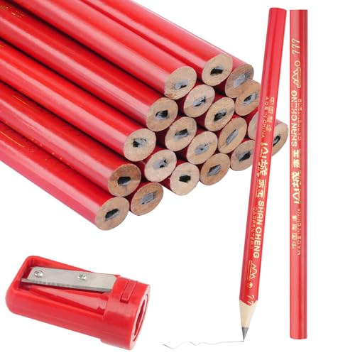 20 Stück Zimmermannsbleistift, 175mm Rot Bleistift Baustelle, Oval Hart Dicke Bleistifte Set mit Bleistiftanspitzer für Handwerker Zeichnen Anreißen Markieren, Schwarzer dicker Kern 20 Stück Zimmermannsbleistift, 175mm Rot Bleistift Baustelle, Oval Hart Dicke Bleistifte Set mit Bleistiftanspitzer für Handwerker Zeichnen Anreißen Markieren, Schwarzer dicker Kern von Hopton