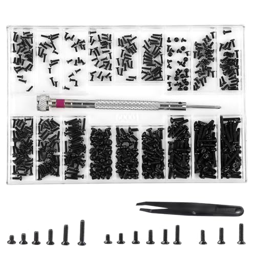 500 Stück Kleine Schrauben Set, M1.2 M1.4 M2 Schrauben Sortiment Kit, 18 Größen PC Schrauben Set,Brillenschrauben Set mit Schraubendreher Pinzette, Mini Schrauben zur Uhren, Brillen, Computer von Hopton