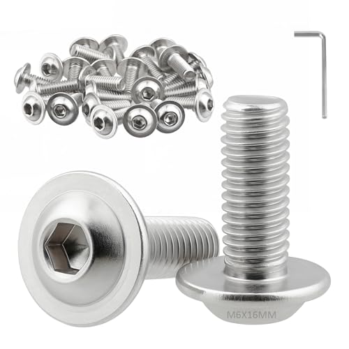 M6 Schrauben Silber, 25 Stück Flachkopfschrauben M6x16mm, Linsenkopfschrauben Edelstahl, Edelstahlschrauben ISO 7380-2 mit Innensechskantschlüsseln, Schrauben A2 V2A Vollgewinde von Hopton