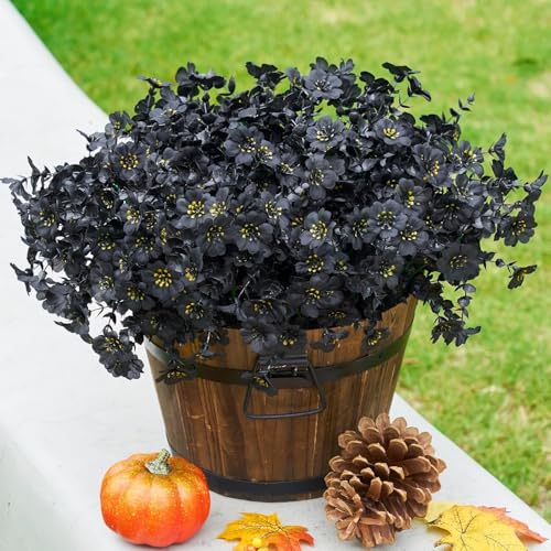 Halloween Deko 12 Stück Kunstblumen Outdoor Künstliche Blumen Innen Kunstblume Wie Echt Helloween Kunstblumenstrauß Wohnzimmer Badezimmer Garten Balkon Party Tischdeko Künstlich Blumenstrauß Schwarz von Hoqque