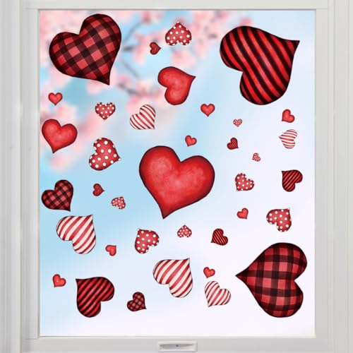 Horaldaily 102 Stück Valentinstag Aufkleber Klammern, Rote Liebe Fensterabziehbild für Haus Party Laden Fenster Glas Anzeige Dekoration von Horaldaily