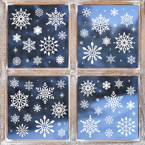 Horaldaily 224 Stück Weihnachten Aufkleber Klammern, Weißer Schnee Fensterabziehbild für Haus Party Laden Fenster Glas Anzeige Dekoration von Horaldaily