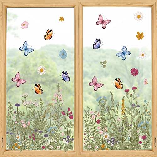 Horaldaily 60 Stück Frühling Sommer Fensteraufkleber, Wildblumen-Fensteraufkleber für Zuhause, Partyzubehör, Schaufenster, Glasdekoration von Horaldaily