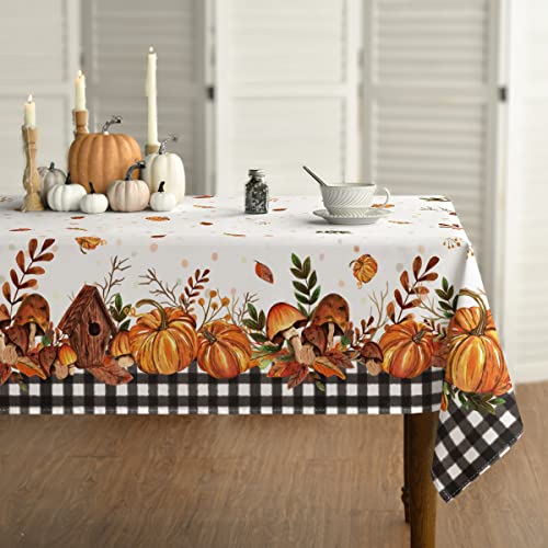 Horaldaily Herbst Tischwäsche 84x84 cm Quadratisch, Erntedankfest Herbsternte Kürbis Schwarze Karierte Tischdecke für Party Picknick Abendessen Dekor von Horaldaily