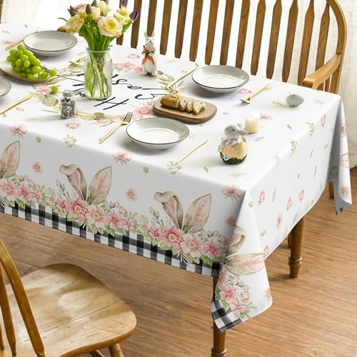 Horaldaily Ostern Tischwäsche 130x220 cm, Frühling Blume Kaninchen Ohr Tischdecke für Party Picknick Abendessen Dekor von Horaldaily