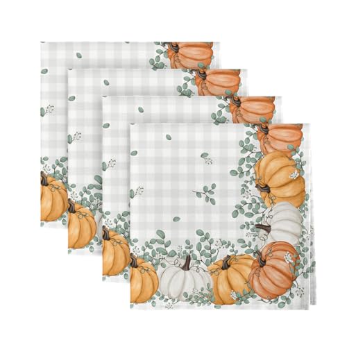 Horaldaily Stoffservietten, 45,7 x 45,7 cm, Erntedankfest, Herbsternte, Orange, Kürbis, Büffel, kariert, Party, Abendessen, Dekoration, waschbar, 4 Stück von Horaldaily