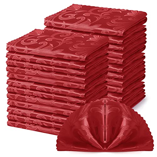 Horbaunal 24 Stück Damast-Stoffservietten 43,2 x 43,2 cm, Jacquard-Tischtuchservietten Set mit 24 quadratischen Satin-Servietten Stoffservietten für Hochzeit, Party, Bankett, rot von Horbaunal