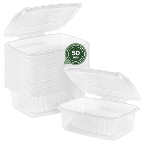 MAXI PRODUCT - 50 Stück rechteckige Behälter - Behälter mit Deckel - Essen zum Mitnehmen - 1000cc - Behälter mit Deckel - 28,5 x 19,5 x 5,5 cm - Wiederverwendbare Verpackung - geeignet für Mikrowelle von Horeca Collection