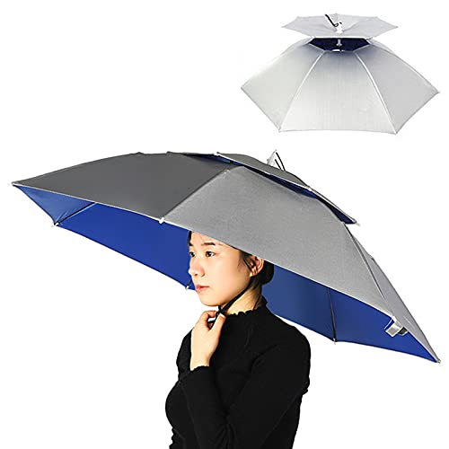 Doppellagiger Regenschirmhut für Damen und Herren, faltbar, Sonnen- und Regenkappe mit verstellbarem Kopfband zum Angeln, Camping und Wandern von Horett