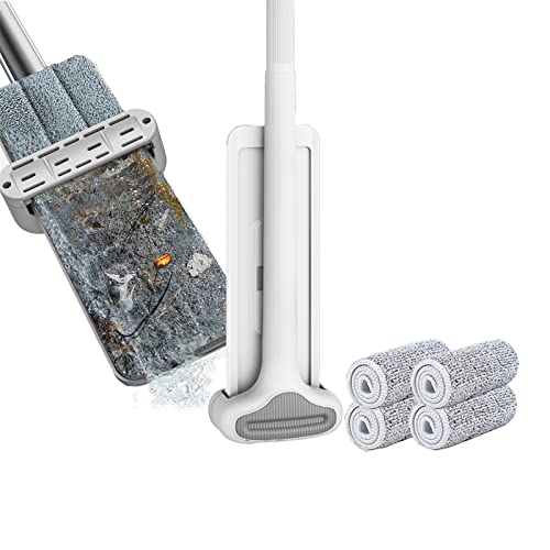 Mikrofaser-Mopp-Bodenreinigungssystem, waschbare Pads, wiederverwendbare Staubmopps mit 4 weichen Nachfüllpads, Hartholz-Bodenreiniger-Mopp, 360° drehbarer Trocken-Nass-Mopp von Horett