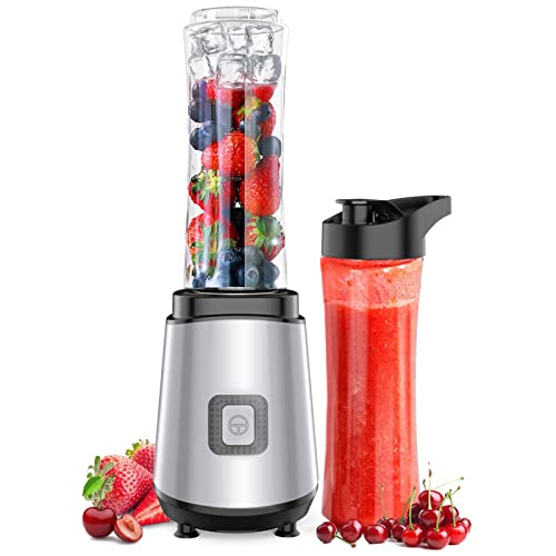 Horett Mini Standmixer 400W, Smoothie Maker Mixer mit 2 x 600 ml BPA-freien Trinkflaschen, Blender Mixer für Smoothies, Eis und Babynahrung, 27.000 U/min, Silber von Horett