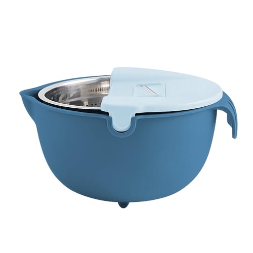 Sieb mit Rührschüssel-Set, 9-in-1-Siebe für die Küche zum Waschen von Obst und Gemüse/Nudelsieb/Reissieb, doppelschichtiges drehbares Siebschüssel-Set mit Hobel, 4 Quart von Horett