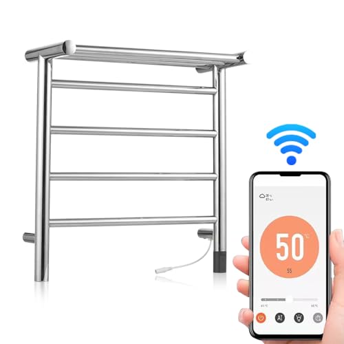 WiFi Elektrischer Handtuchwärmer 45W 24V 4 Stangen Handtuchwärmer mit Top Shelf Timer Wandmontage IPX4 Wasserdicht AI Tuya App Temperatur einstellbar Schnelle Heizung Edelstahl Beheizte Handtuchhalter WiFi Elektrischer Handtuchwärmer 45W 24V 4 Stangen Handtuchwärmer mit Top Shelf Timer Wandmontage IPX4 Wasserdicht AI Tuya App Temperatur einstellbar Schnelle Heizung Edelstahl Beheizte Handtuchhalter von Horett