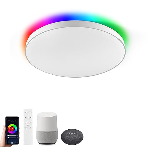 Horevo 28W Smarte Deckenleuchte LED-WLAN-Licht mit Fernbedienung, kompatibel mit Alexa Google Home, 28cm dimmbare Farbwechsel-Lichtleuchte für Kinderzimmer Schlafzimmer Wohnzimmer von Horevo