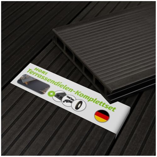 HORI® WPC-Terrassendiele Malta Anthrazit Hohlkammer | Komplettset inkl. 40x60 mm Unterkonstruktion & Clips | Pflegeleicht & rutschfest für langlebige Terrassen Fläche: 1 Muster I Muster Dielenlänge von HORI