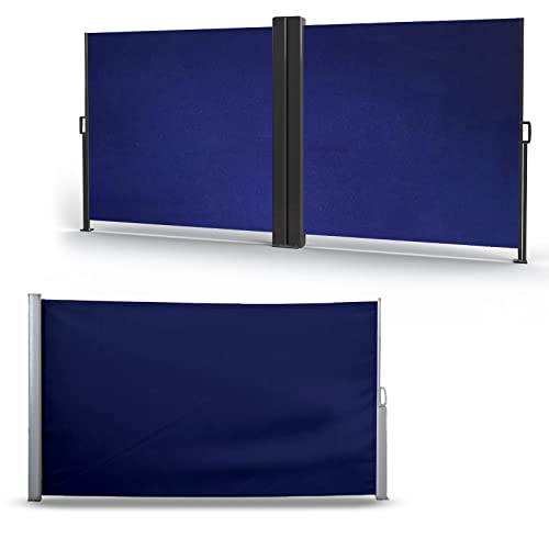 HORI Seitenmarkise 300 x 200 cm ausziehbar, Sicht- und Windschutz für Balkon sowie Terrasse, Seitenrollo inkl. Wandhalterung | Blau von HORI