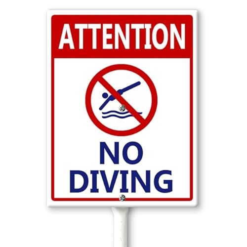 Horienteeon Achtung – Schild mit Pfählen "No Diving Yard", 20 x 30 cm, Schwimmbad-Schild, stabiles Aluminium-Rasenschilder, kein Tauchen, Schild für Schwimmbad, Fluss von Horienteeon